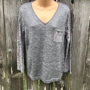 Soft Surroundings V-Neck Sweater Wool Blend Lace